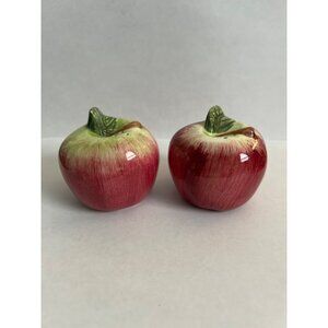 Vintage Apple-Themed Ceramic Salt & Pepper Shakers Hand-Painted E2
